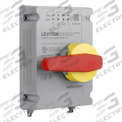 LEVITON Disconnect Switch: Non-Fusible, 30 A, 600V AC, Non-Metallic - Non-Fusible Safety Switches