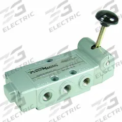 AVENTICS Manual Air Control Valve: Lever, Four-Way / Three-Position, Normally Open, Spool, Closed (MPN R431008584). Key specifications — attr1078739: Closed; attr1078776: Spool; attr1078763: Spring Return; attr1078772: Normally Open; attr1078762: Manual Air Control Valve.
