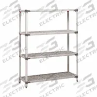 METRO Plastic Shelving: 72 in x 24 in, 62 in Overall Ht, 4 Shelves, 800 lb Load Capacity per Shelf (MPN Q576G3). Key specifications — Resistance Properties: Antimicrobial; Shelf Adjustment Type: Quick-Adjust; Frame Material: Steel; Shelving Material: Plastic; Brand: METRO.