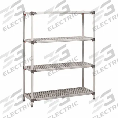 METRO Plastic Shelving: 72 in x 24 in, 62 in Overall Ht, 4 Shelves - Quick-Adjust Antimicrobial Stationary Plastic Shelving