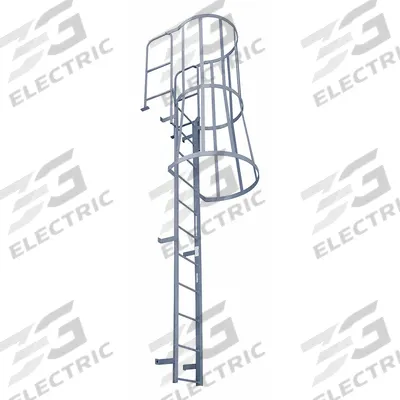 COTTERMAN Fixed Ladder with Safety Cage: 28 ft Overall Ht, 39 in Overall Wd, Steel - Safety Cage Walk Through Fixed Ladders