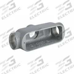 Conduit Outlet Body: Aluminum, 3/4 in Trade Size, TB Body, 7 cu in Body Capacity, Threaded Hub (MPN OTB-2). Key specifications — Finish: Powder Coated; Includes: Stainless Steel Screws; For Use With: IMC; Brand: HUBBELL KILLARK; Hub Style: Threaded; Mfr. Series: O.