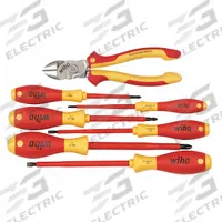 WIHA Electricians Tool Kit: Insulated, 7 Total Pcs, Drivers and Bits/Pliers (MPN 32857). Key specifications — attr541600: (1) Diagonal-Cutting Pliers; attr541603: None; attr541599: None; attr541604: None; attr541515: WIHA; attr548994: (3) Phillips Screwdrivers.
