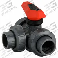 GF PIPING SYSTEMS Manual Three-Way Ball Valve: 1 in, PVC, L Flow, Socket x Socket x Socket (MPN 161543084). Key specifications — Brand: GF PIPING SYSTEMS; Handle: Locking Lever.