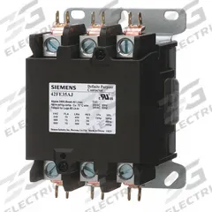 SIEMENS Definite Purpose Magnetic Contactor: 3 Poles, 480V AC, 75 A, Non-Reversing (MPN 42FE35AH). Key specifications — Brand: SIEMENS; Coil Voltage: 380-440/440-480V AC; Contactor Style: HVACR Definite Purpose Contactor; Mounting Style: Surface; Terminal Connection Type: Screw Terminals; Maximum Voltage Rating: 600V AC; Series: 42 Series; Phase: Three.