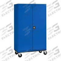 SANDUSKY Shelf Cabinet: Hanging Rods/Shelves, Full Ht (59" and Taller), 46 in Overall Wd, Solid. Key specifications — Cabinet Color: Blue; Frame Assembled: Unassembled; Brand: SANDUSKY.