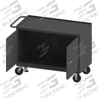 DURHAM MFG Mobile Cabinet Workbench: 48 in x 24 in, Steel, 3,600 lb Overall Load Capacity, Gray (MPN 3411-FL-95). Key specifications — Included Components: Handle on Side; Assembly: Fully Assembled; Brand: DURHAM MFG.