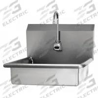 SANI-LAV Hands-Free Sink: 1 Stations, 5 in Bowl Dp, 19 in Bowl Lg, 15 1/2 in Bowl Wd, 1 Faucet Holes (MPN 5A4B). Key specifications — Includes Side Splash: Side Splash Not Included; Series: Stainless Steel Hand Wash Sink; Brand: SANI-LAV; Power Source: Battery Powered.