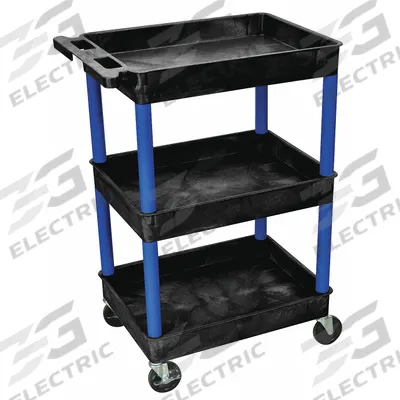 APPROVED VENDOR Utility Cart: 300 lb, 3 Shelves, 24 in L x 18 in W Self, Black - Light-Duty Carts With Brake