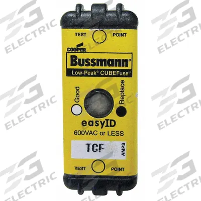 BUSSMANN Fuse: Class CF, TCF Series, Time-Delay, 15 A, 600 V AC, 300 V DC - Time-Delay Cube Fuses