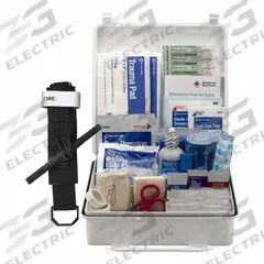 FIRST AID ONLY First Aid Kit and Housing: 210 Components, ANSI/ISEA Z308.1-2021, Type I/II, Class B (MPN 91332). Key specifications — ANSI Standard Met: ANSI/ISEA Z308.1-2021; Adhesive Bandages Included: (50) Bandages; Oral and Inhalant Medicinals Included: No Oral/Inhalant Medicinals; Topical Medicinals Included: (20) Hand Sanitizer Packets; Wound Dressings Included: (2) Eye Pads; Unitized: Bulk.