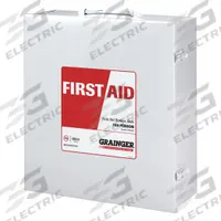 FIRST AID ONLY First Aid Kit and Housing: Gen Purpose, 100 People Served, 318 Components, Metal (MPN 59331). Key specifications — Adhesive Bandages Included: (40) Knuckle Bandages; Application: General Purpose; Brand: FIRST AID ONLY; Housing Color: White; Housing Material: Metal; Includes Oral or Inhalant Medication: Medication Included; Mountable: Portable; Oral and Inhalant Medicinals Included: (10) Ammonia Inhalants.
