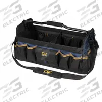CLC Tool Tote: 20 in W x 11 in D x 11 in H, Black, Polyester, 27 Pockets, 15 Inside Pockets (MPN 1579). Key specifications — Color: Black; Brand: CLC; Material: Polyester.
