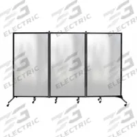 SCREENFLEX Room Divider: 3 Panels, Translucent, Clear Panel, 74 in Overall Ht, 120 in Overall Wd (MPN CRDFF3). Key specifications — Frame Finish: Powder Coated; Frame Material: Steel; Mounting Location: Freestanding; Panel Color: Clear; Panel Surface Material: Acrylic.