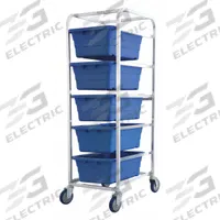 APPROVED VENDOR Tub Cart: 600 lb, 5 Bins/Tubs, 5 Shelves, Silver, 26 in L x 19 in W x 62 in H, Blue (MPN AL-L-5/KTBL). Key specifications — Color: Silver; Caster/Wheel Configuration: (4) Swivel; Bin Color: Blue; Brand: APPROVED VENDOR.