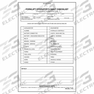 JJ KELLER Forklift Inspection Book: Operator Daily Checklist - Maintenance & Inspection Logs for Forklifts