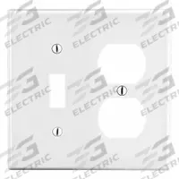 HUBBELL Wall Plate: Combo, 2 Gang, White, Std Size (MPN P18W). Key specifications — Brand: HUBBELL; Material: Polycarbonate.