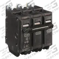 GE Miniature Circuit Breaker: THQB, 25 A, 120/240V AC, Three Phase, 10kA at 120/240V AC, Std (MPN THQB32025). Key specifications — attr195972: 25 A; attr195973: 120/240V AC; attr195974: Three; attr195975: 10kA at 120/240V AC; attr195976: Load Centers.
