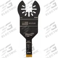 MILWAUKEE Oscillating Tool Blade: 3/8 in Blade Wd, 1 1/2 in Overall Lg, Flush Cutting, Bi-Metal (MPN 49-25-1201). Key specifications — attr1097473: Nail-Embedded Wood; attr1097476: MILWAUKEE; attr1097456: Flush Cutting.