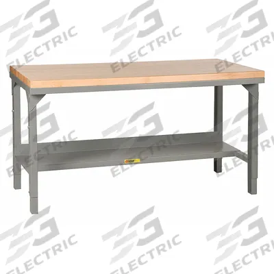 LITTLE GIANT Workbench: Adj Ht, Butcher Block, 48 in x 30 in, 3,000 lb Overall Load Capacity - Workbenches with Lower Shelves