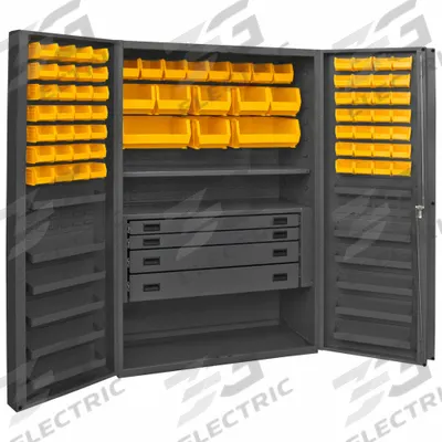 DURHAM MFG Bin Cabinet: 48 in x 24 in 72 in, 13 Shelves, 72 Bins, Yellow, Deep Box - Standard Bin Cabinets with Shelves & Drawers