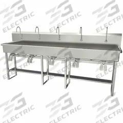 SANI-LAV Wash Station: 45 in Overall Ht, 97 in Bowl Lg, 8 in Bowl Dp, 0.5 gpm Flow Rate, 16 ga (MPN 510FK2.5). Key specifications — Includes Side Splash: Side Splash Not Included; Brand: SANI-LAV.