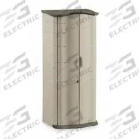 Outdoor Storage Shed: 17 cu ft, Green/Tan, 26 in L x 19 in D x 67 in H, Vertical (MPN FG374901OLVSS). Key specifications — Brand: RUBBERMAID COMMERCIAL PRODUCTS; Product Type: Outdoor Storage Shed; Orientation: Vertical; Material: Polypropylene; Resistance Properties: Impact Resistant; Lockable: Yes; Pattern: None; Color: Green/Tan.