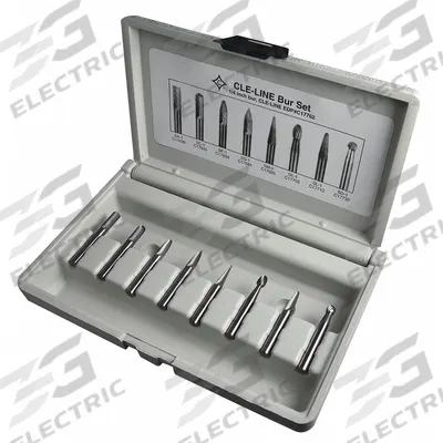 CLE-LINE Carbide Bur Set: 1/4" Shank, Single Cut, 1/4" Head Dia - Single-Cut Carbide Bur Sets