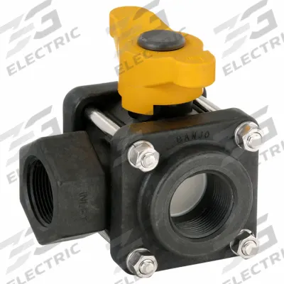 BANJO Manual Three-Way Ball Valve: 1 1/4 in, Polypropylene, L Flow, FNPT x FNPT x FNPT - L-Port Polypropylene Ball Valves