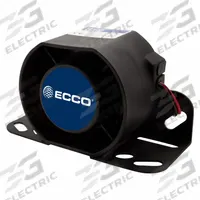 ECCO Vehicle Backup Alarm: Fixed, Tonal, 112 dB Max Sound Level, 12-36V DC, 112 dB Min Sound Level (MPN 876N). Key specifications — Alarm Tone Type: Tonal; Mount Type: Bolt; Connector Type: 16 AWG Blunt Cut Wire; Brand: ECCO; SAE Type Rating: Type A; Operating Voltage: 12-36V DC.