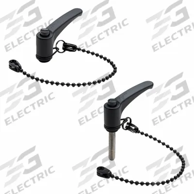 ELESA Adjustable Handle: Threaded Stud, 200 mm Nominal Tether Lg, Dark Gray, Plastic - Tethered Teardrop-Style Adjustable Handles with Threaded Stud
