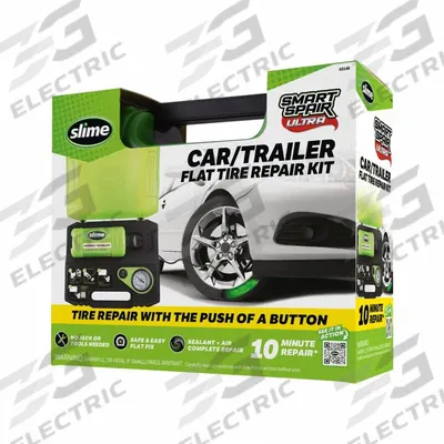 SLIME Tire Repair Kit: 60 psi Max Air Pressure, 2 ft Hose Lg, Plastic - 12V Tire Inflators For Use with Sealants