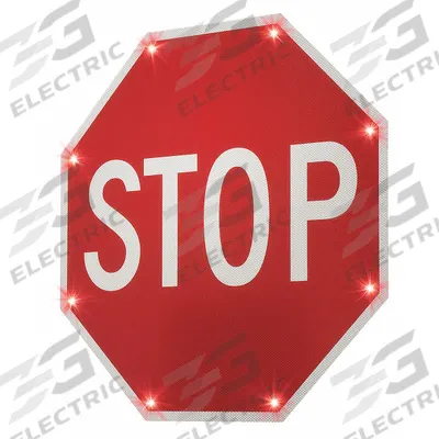 LED Stop Sign: 24 in x 30 in Nominal Sign Size (W x H), Aluminum, 0.08 in Thick - Flashing LED Stop Signs