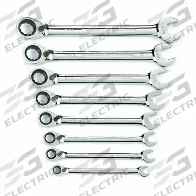 GEARWRENCH Box End Wrench Set: Alloy Steel, Chrome, 8 Tools - SAE, Double End, 12-Point, Ratcheting Box End Wrench Sets