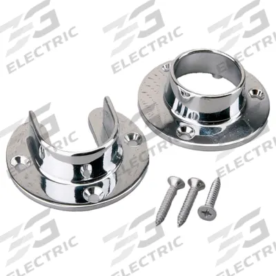 JOHN STERLING Pole Socket: 1 5/16 in Rod Dia, 6 5/16 in Max Rod Lg, Steel, Chrome - Closet Rod Caps