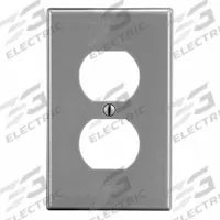 HUBBELL Wall Plate: Duplex Outlet, 1 Gang, Gray, Midsize Size (MPN PJ8GY). Key specifications — Brand: HUBBELL; Material: Polycarbonate.