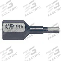 APEX Insert Bit: Insert Bit, Imperial, Hex Head, Std, 1 3/8 in Overall Lg, Impact Rated, Square (MPN SZ-11-A). Key specifications — attr1119811: S2 Steel; attr1119815: Square; attr1119817: Standard; attr1119818: APEX; attr1119810: Impact Rated.