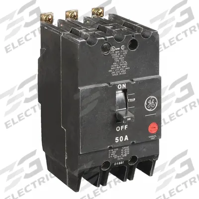 GE Molded Case Circuit Breaker: 50 A Amps, 14kA at 277/480V AC, Fixed, Lug - TEY-Frame GE Molded Case Circuit Breakers