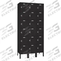 LYON Wardrobe Locker: 36 in x 12 in x 78 in, 6 Tiers, 3 Units Wide, Louvered, Padlock Hasp, Black (MPN KKC53323). Key specifications — Locker Color: Black; Door Type: Louvered; Includes Number Plates: No; Brand: LYON; Assembled: Unassembled; Color Family: Black.