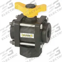 BANJO Manual Three-Way Ball Valve: 1 1/4 in, Polypropylene, L Flow, FNPT x FNPT x FNPT, Three-Piece (MPN V125BL). Key specifications — Brand: BANJO; Handle: Lever.