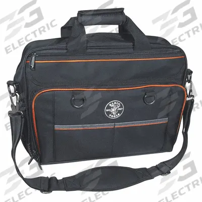 KLEIN TOOLS Tool Bag: 17 1/2 in W x 7 in D x 13 1/4 in H, Black, Polyester, 22 Pockets - Polyester Wide-Mouth Tool Bags
