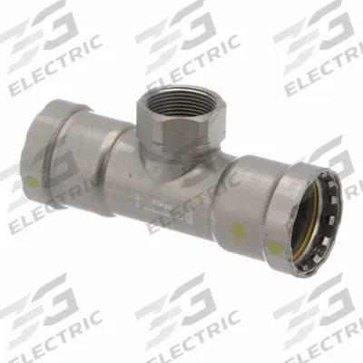 VIEGA MEGAPRESS Crimp Tee Fitting: 1 1/2 in Pipe x 1 1/2 in Pipe x 1 1/4 in Pipe Size - Gas Steel Press Pipe Fittings