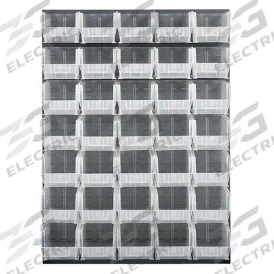 QUANTUM STORAGE SYSTEMS Louvered Panel: 61 in x 48 in x 1 in, 1 Sides, 35 Bins - Wall-Mount Louvered Panels with Bins