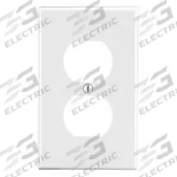 HUBBELL Wall Plate: Duplex Outlet, 1 Gang, White, Midsize Size (MPN PJ8W). Key specifications — Brand: HUBBELL; Material: Polycarbonate.