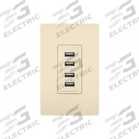 USB Receptacle: 4 USB Ports, USB Type A, Light Almond, 125V AC, 15 A (MPN TM8USB4LACC6). Key specifications — Brand: LEGRAND.
