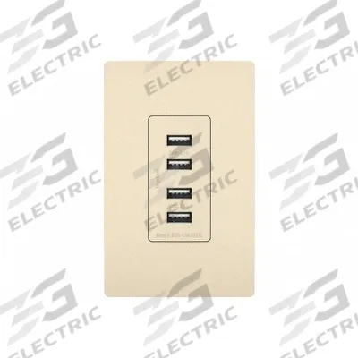 LEGRAND Receptacle: 4 USB Ports, USB Type A, Light Almond, 125V AC - Weather-Resistant Receptacles with USB Chargers