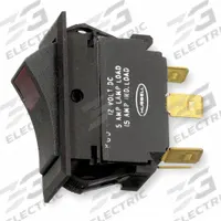HUBBELL WIRING DEVICE-KELLEMS Marine Lighted Rocker Switch: 2 Positions, SPST, On/Off, Red (MPN MR11LRSP). Key specifications — DC Contact Rating: 5 A @ 12 V; Horsepower: Not Rated; NEMA Enclosure Rating: No Enclosure; Operator Illumination: Illuminated; Switch Color: Black; Terminal Connection Type: Spade Terminals; Includes Lamp Module: Lamp Module Included; Includes Lens: Lens Included.