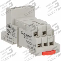 SCHNEIDER Relay Socket: 10 A Rating, DIN-Rail Socket Mounting, 14 Pins, G Socket, Std, Finger Safe (MPN 70-782D14-1). Key specifications — Brand: SCHNEIDER.