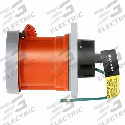 LEVITON Pin and Sleeve Receptacle: Orange, 125/250V AC, Three Phase, 60 A, 3 Pole - Washdown-Rated Receptacles