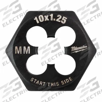 MILWAUKEE Hex Threading Die: M10x1.25 Metric, 1 in Hex Wd, Black Oxide Carbon Steel (MPN 49-57-5353) - Solid Hex Rethreading Dies